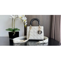 Pretty Style Dior Small Lady My ABCDior Bag in Two-Tone Cannage Lambskin CD3060 White/Black 2024