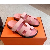 Stylish Hermes Chypre Flat Sandals in Suede Pink 425162