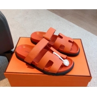 Purchase Hermes Chypre Flat Sandals in Palm-Grained Calfskin Orange 425170