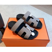 Top Design Hermes Chypre Flat Sandals in Palm-Grained Calfskin Grey 425171