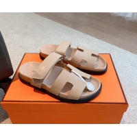 Charming Hermes Chypre Flat Sandals in Smooth Calfskin Nude 425173