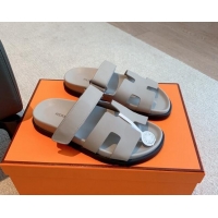 Hot Style Hermes Chypre Flat Sandals in Smooth Calfskin Grey 425177