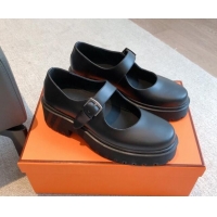 Grade Quality Hermes Platform Mary Janes Loafers in Calfskin Black 425180