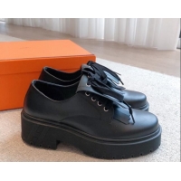 Unique Style Hermes Platform Lace-ups in Calfskin with Fringe Black 425181