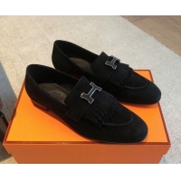 Best Product Hermes Royal Loafers in Suede with Fringe Black 425189