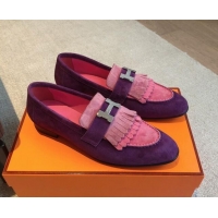 Most Popular Hermes Royal Loafers in Suede with Fringe Pink/Purple 425191