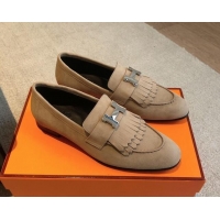 Grade Quality Hermes Royal Loafers in Suede with Fringe Beige 425192