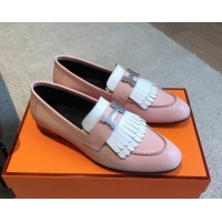 Top Design Hermes Royal Loafers in Calfskin with Fringe Pink/White 425198