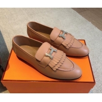 Classic Hot Hermes Royal Loafers in Calfskin with Fringe Light Brown 425199