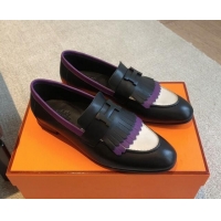 Grade Quality Hermes Royal Loafers in Calfskin with Fringe Black/Purple 425202