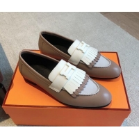 Top Grade Hermes Royal Loafers in Calfskin with Fringe Grey/White 425204