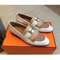 Sumptuous Hermes Royal Loafers in Calfskin with Fringe White/Beige 425205