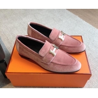 Unique Style Hermes Paris Velvet Loafers Pink 425208