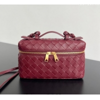 Top Quality Bottega Veneta Bang Bang Vanity Case in Intrecciato Leather 789109 Cherry Red 2024