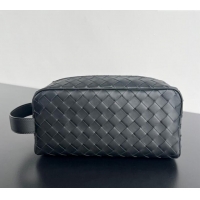 Famous Brand Bottega Veneta Men's Intrecciato Leather Travel Pouch 729295 Black 2024