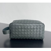 New Design Bottega Veneta Men's Intrecciato Leather Travel Pouch 729295 Dark Grey 2024