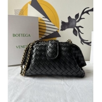 Top Grade Bottega Veneta Teen Lauren 1980 Clutch With Chain in Intrecciato Leather 785807 Black 2024