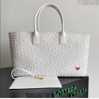 Grade Discount Bottega Veneta Large Cabat Tote Bag in Intreccio Leather with Red Heart 608811 White 2024