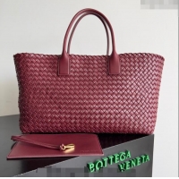 Good Looking Bottega Veneta Large Cabat Tote Bag in Intreccio Leather 608811 Burgundy 2024