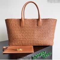 Youthful Bottega Veneta Large Cabat Tote Bag in Intreccio Leather Wood 608811 Brown 2024