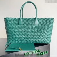 Cheap Price Bottega Veneta Large Cabat Tote Bag in Intreccio Leather 608811 Green 2024