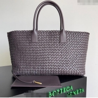 Good Looking Bottega Veneta Large Cabat Tote Bag in Intreccio Leather 608811 Dark Brown 2024