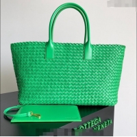 Top Grade Bottega Veneta Large Cabat Tote Bag in Intreccio Leather 608811 Parrot Green 2024