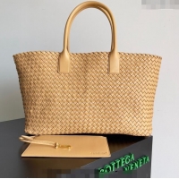 Popular Style Bottega Veneta Large Cabat Tote Bag in Intreccio Leather 608811 Apricot 2024