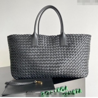 Trendy Design Bottega Veneta Large Cabat Tote Bag in Intreccio Leather 608811 Black 2024