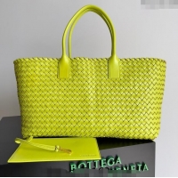 Inexpensive Bottega Veneta Large Cabat Tote Bag in Intreccio Leather 608811 Neon Yellow 2024