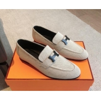 Best Grade Hermes Paris Canvas Loafers Beige 425214