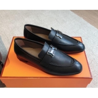 Sophisticated Hermes Paris Calfskin Loafers Black/Buckle 425209