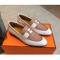 Hot Style Hermes Paris Calfskin Loafers White/Khaki 425213