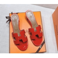 Pretty Style Hermes Oasis Heel Slide Sandals in Patent Calfskin Red 426009