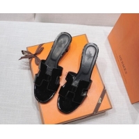 Best Product Hermes Oasis Heel Slide Sandals in Patent Calfskin Black 426010