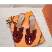 Top Design Hermes Oasis Heel Slide Sandals in Patent Calfskin Burgundy 426011