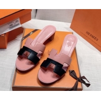 Perfect Hermes Oasis Heel Slide Sandals in Patchwork Calfskin Pink/Black 426025