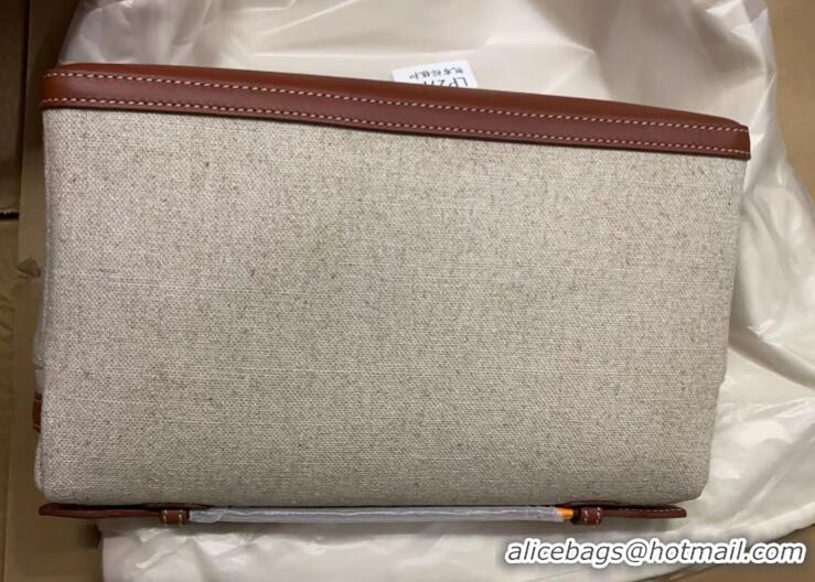 Pretty Style Loro Piana Extra Pocket Pouch L27 in Cotton-and-linen Fabric with Leather LP5449 Beige/Brown 2023