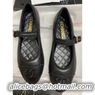 Promotional Chanel Calfskin Mary Janes Flat Ballet G45503 Black 423156