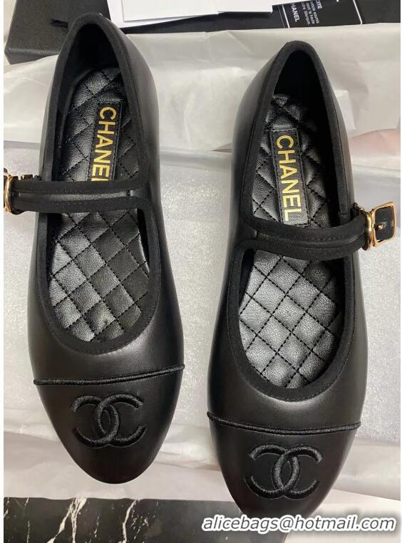 Promotional Chanel Calfskin Mary Janes Flat Ballet G45503 Black 423156