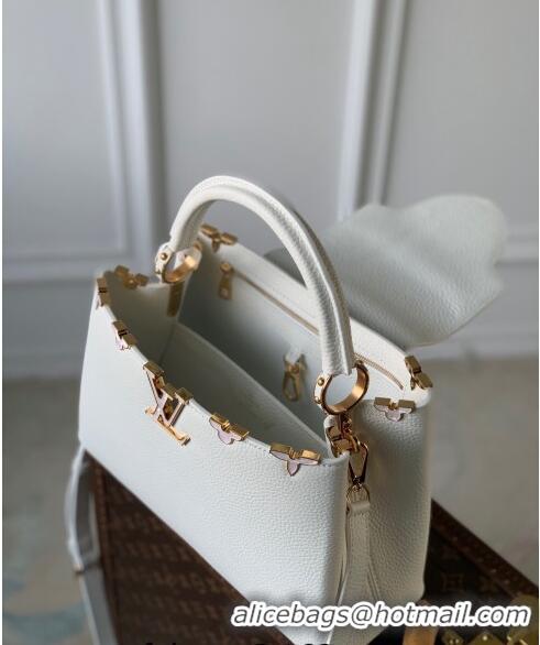 Top Quality Louis Vuitton Capucines Flower Crown MM Bag in Taurillon Leather M23331 White 2024