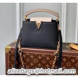 Good Product Louis Vuitton Capucines Mini Bag with Flower Chain in Taurillon Leather M20708 Black 2024