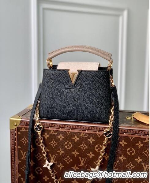 Good Product Louis Vuitton Capucines Mini Bag with Flower Chain in Taurillon Leather M20708 Black 2024