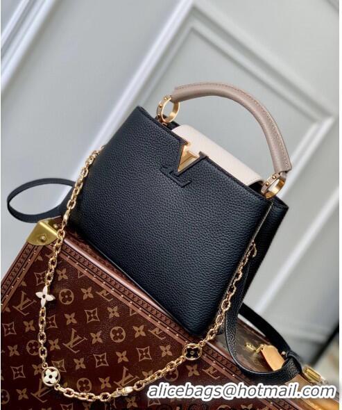 Top Quality Louis Vuitton Capucines BB Bag with Flower Chain in Taurillon Leather M20708 Black 2024