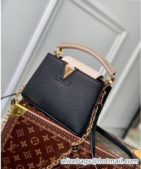 Top Quality Louis Vuitton Capucines BB Bag with Flower Chain in Taurillon Leather M20708 Black 2024