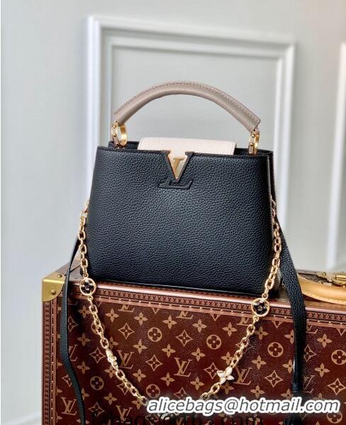 Top Quality Louis Vuitton Capucines BB Bag with Flower Chain in Taurillon Leather M20708 Black 2024