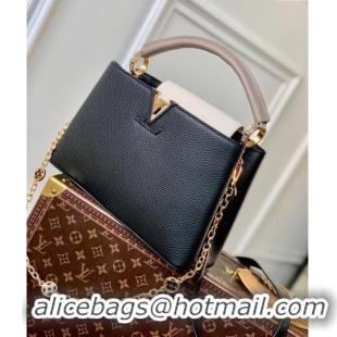 Famous Brand Louis Vuitton Capucines MM Bag with Flower Chain in Taurillon Leather M20708 Black 2024