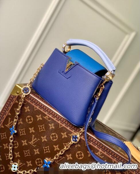 Grade Design Louis Vuitton Capucines Mini Bag with Flower Chain in Taurillon Leather M20844 Blue 2024