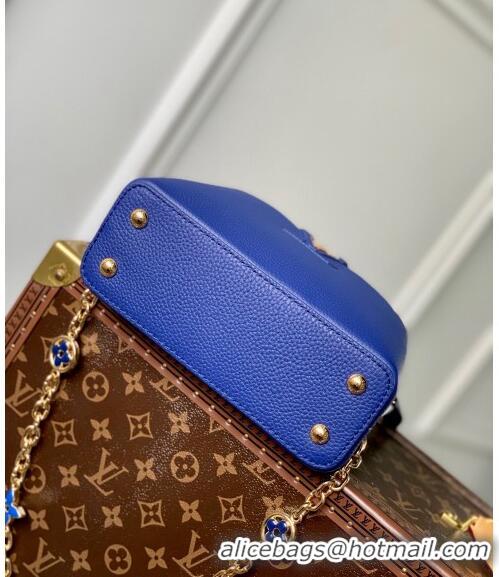 Grade Design Louis Vuitton Capucines Mini Bag with Flower Chain in Taurillon Leather M20844 Blue 2024