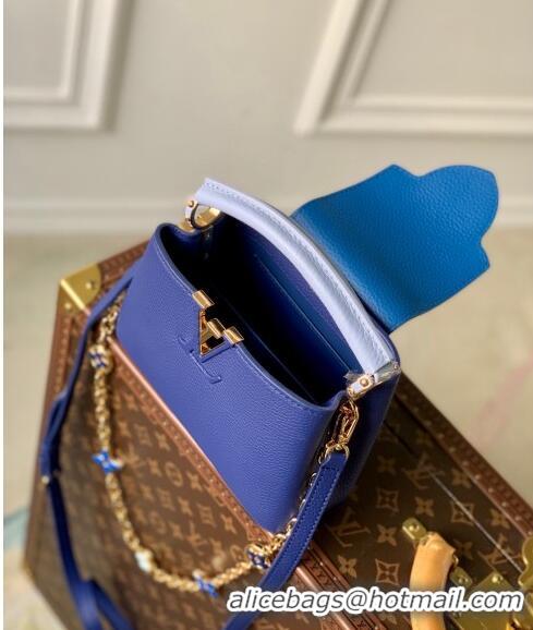 Grade Design Louis Vuitton Capucines Mini Bag with Flower Chain in Taurillon Leather M20844 Blue 2024